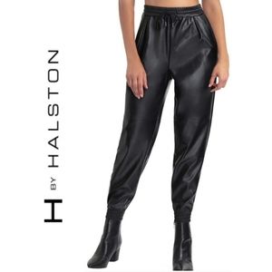 H by Halston Faux Leather Jogger-Style Relaxed Fit Pants Black Pleather -Size XS